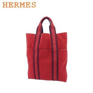 HERMES Tote Bag Fool Toe Cotton Canvas Authentic Used